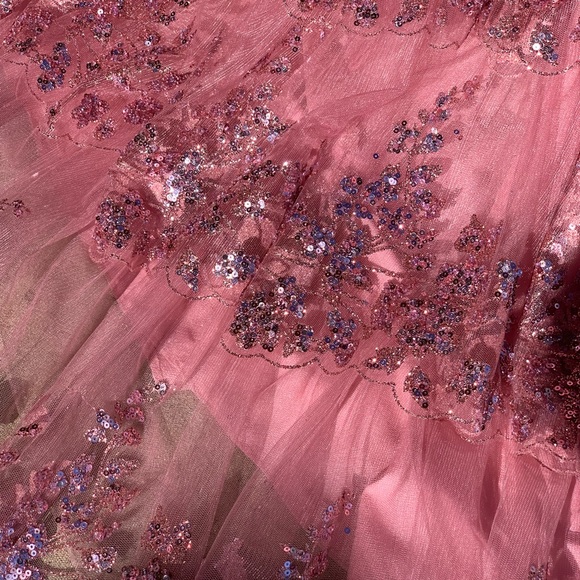 Glitter Mesh Corset Tiered Ballgown with Sequin and Ruffle Detail.
Prom dress. - Picture 11 of 17